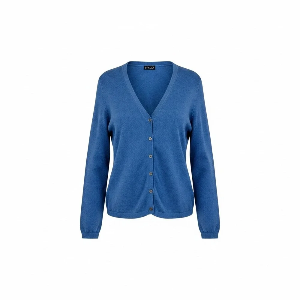New York & Company Blue V-Neck Button Front Cardigan Sweater Large